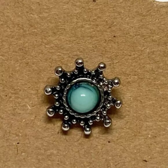 Aqua Color Silver Tone Round Stud Earrings Casual Beach Art Fashion Jewelry - Picture 2 of 6